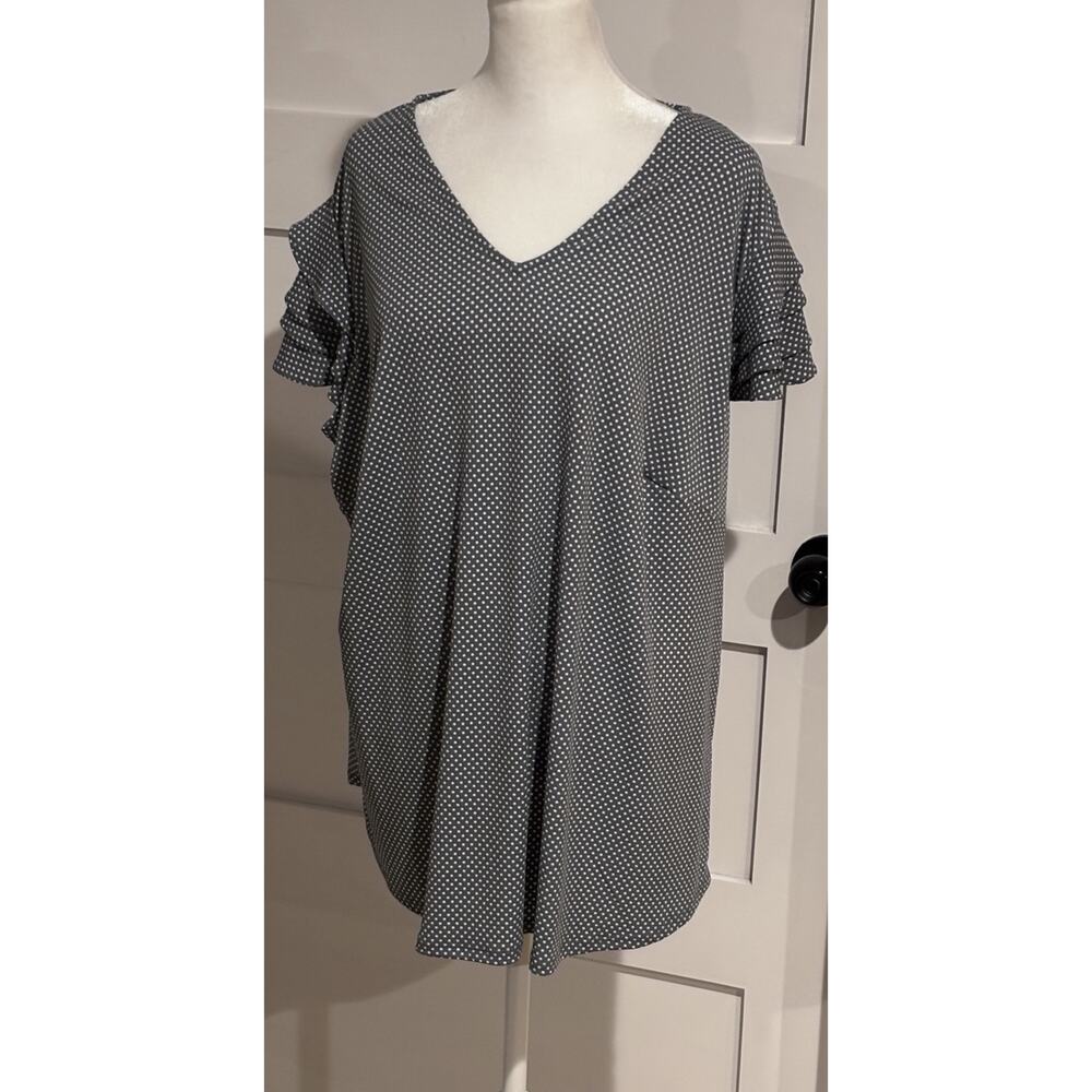 Adrienne Papell Blouse Dusty Blue With Small Dots